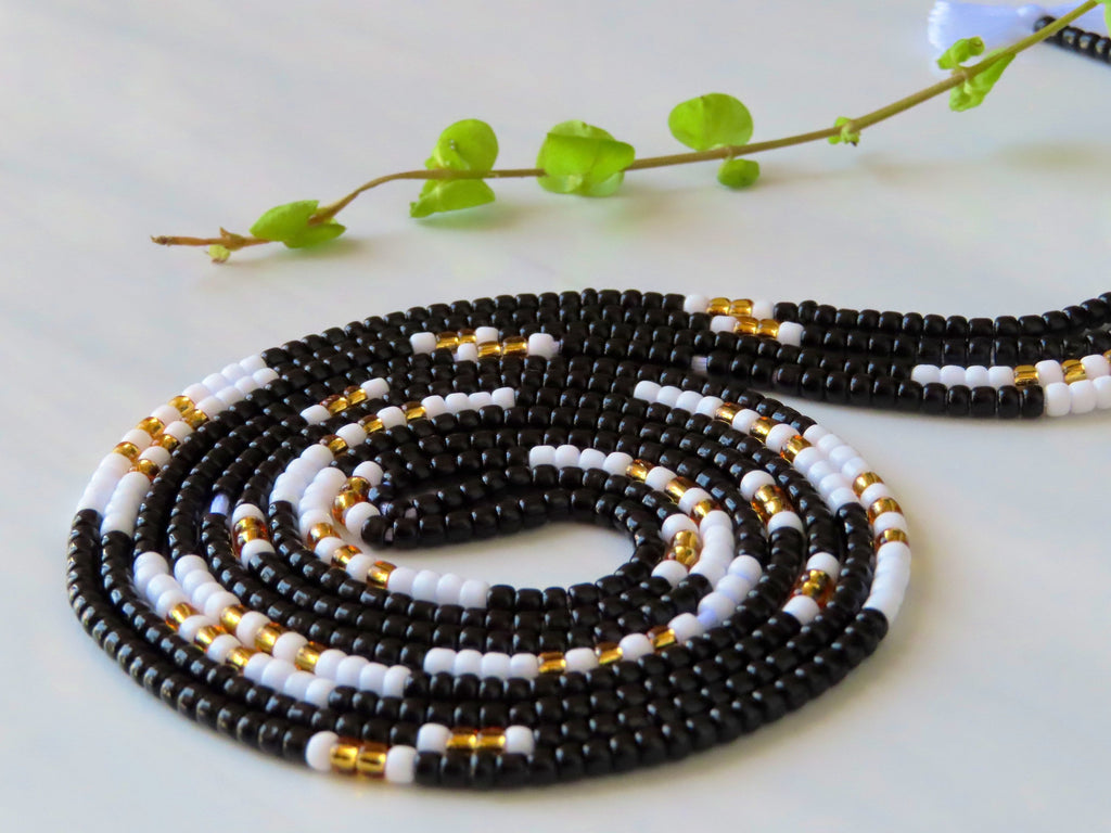 Black, White and Gold African Waist Bead