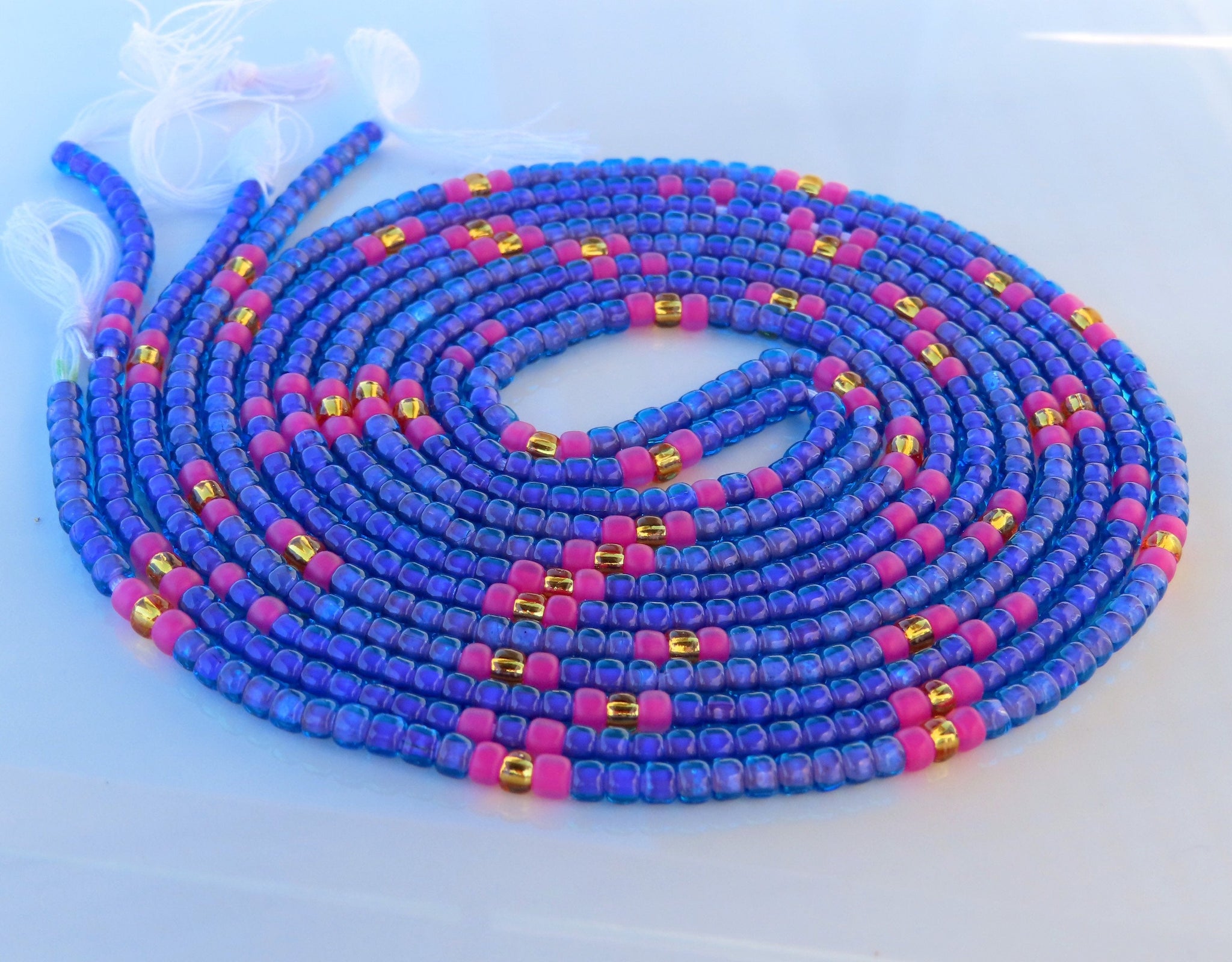 Blue, Lilac, Pink and Gold Waist Bead