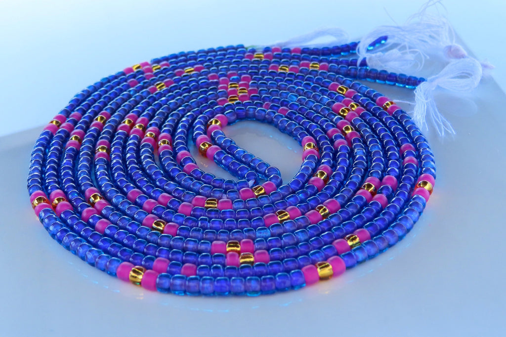 Blue, Lilac, Pink and Gold Waist Bead