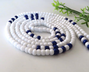 White and Navy Blue Waist Bead